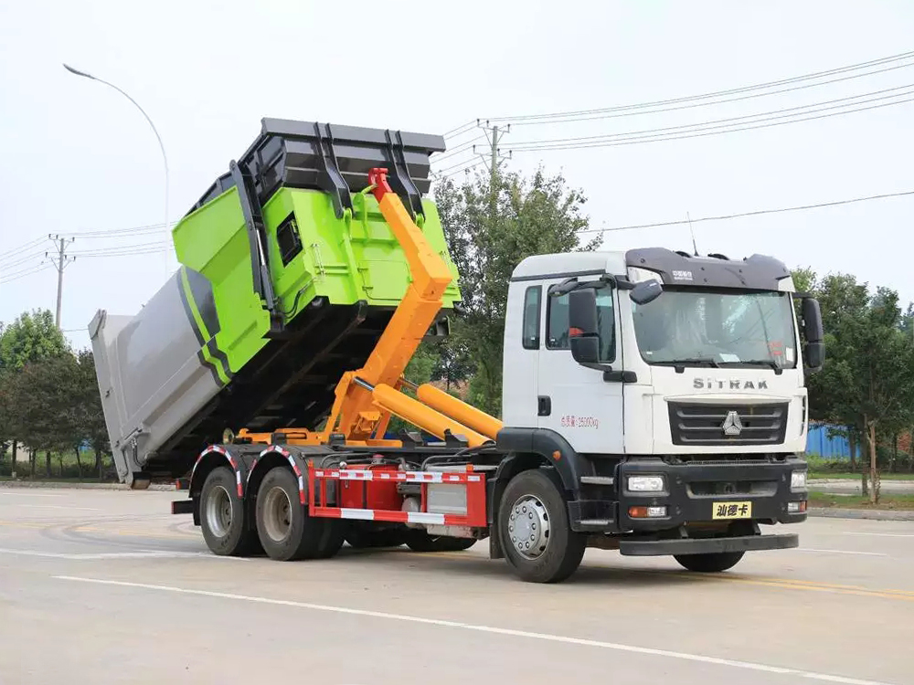 重汽汕德卡后双桥车厢可卸式垃圾车